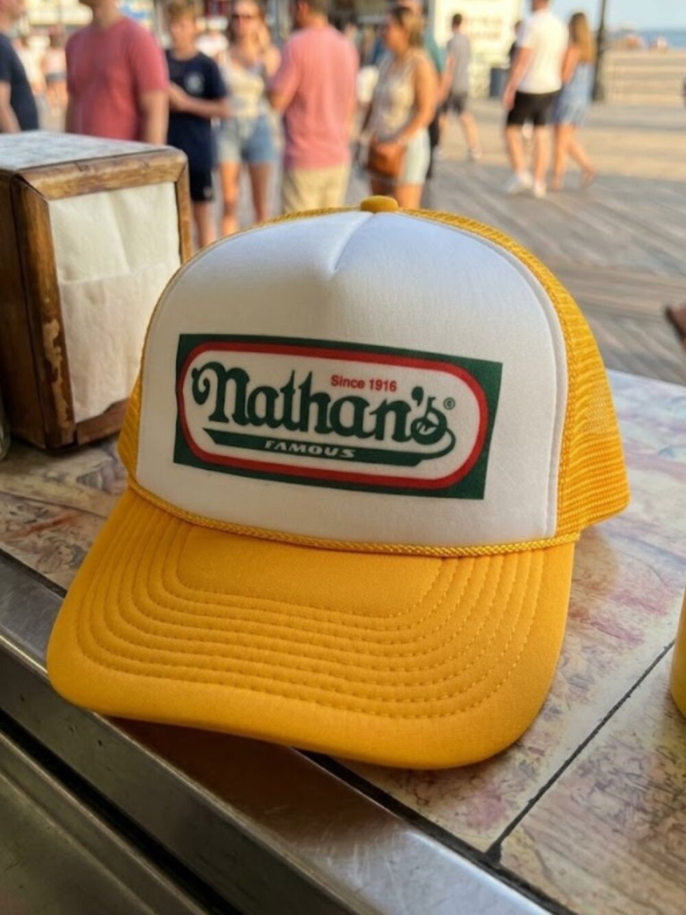 Retro Nathans Famous Hat Coney Island Yellow White Foam Rope Snapback Trucker Ca